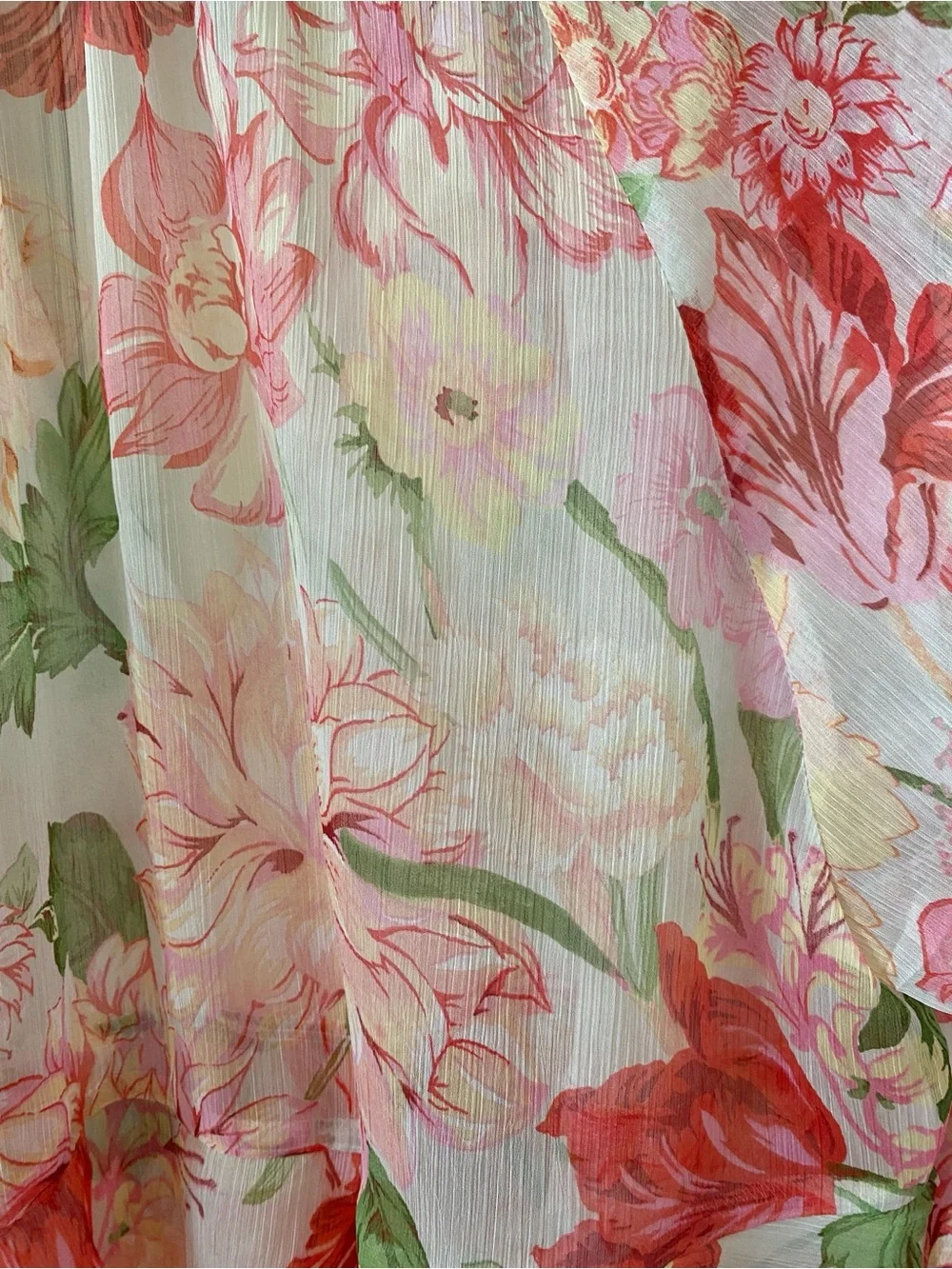Zara Pink and Green Floral Printed Flowy Blouse with Romantic Ruffle Details XL - Picture 6 of 11